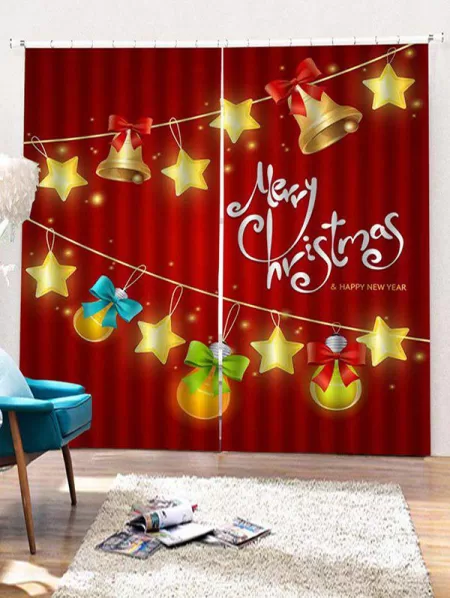 2pcs Merry Christmas Bell Star Pattern Window Curtains
