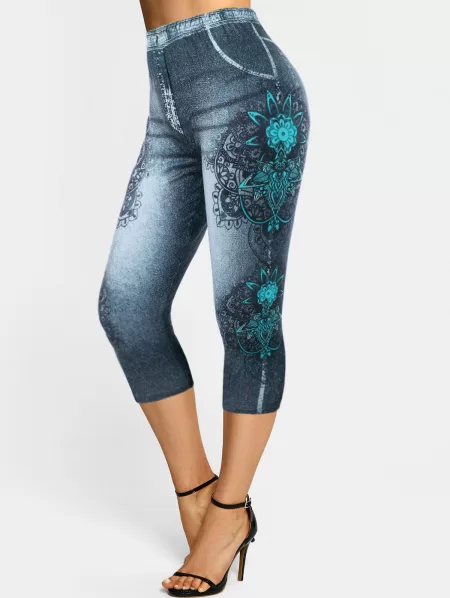 3d Print Bohemian Floral Capri Jeggings