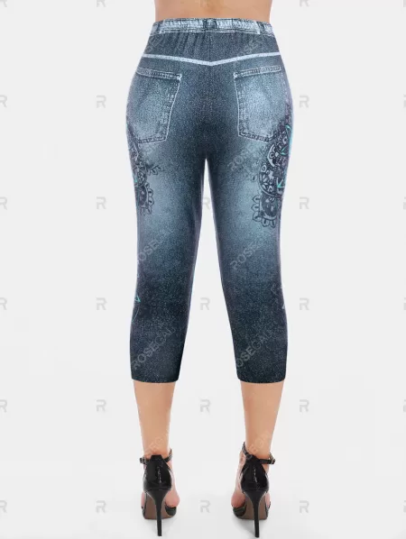 3d Print Bohemian Floral Capri Jeggings
