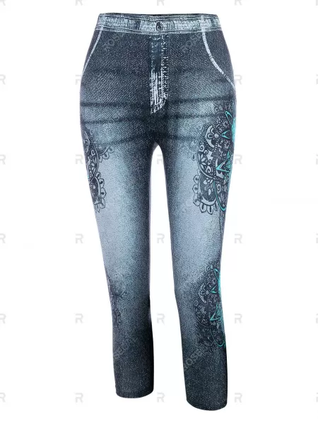 3d Print Bohemian Floral Capri Jeggings