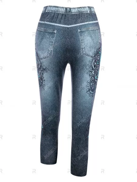 3d Print Bohemian Floral Capri Jeggings