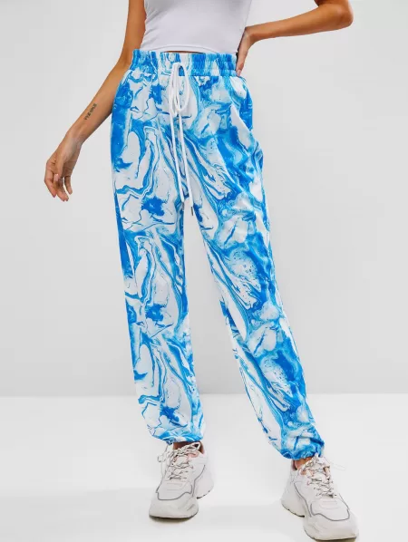Agate Print Bowknot Toggle Drawstring Hem Pants