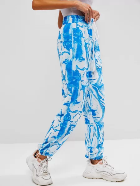 Agate Print Bowknot Toggle Drawstring Hem Pants