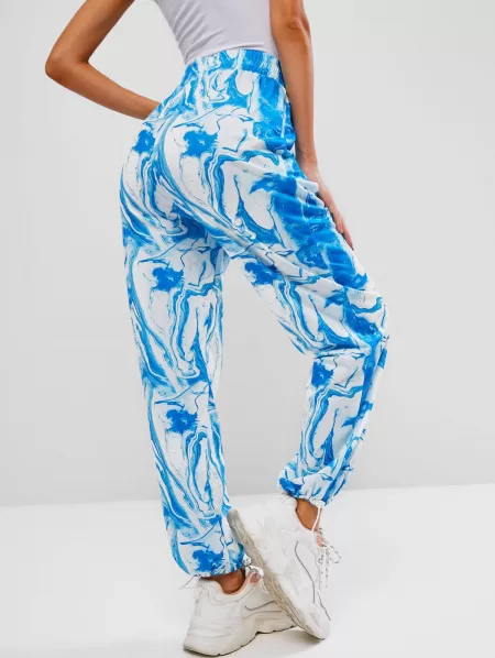 Agate Print Bowknot Toggle Drawstring Hem Pants