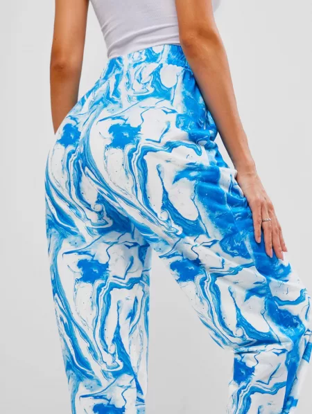 Agate Print Bowknot Toggle Drawstring Hem Pants