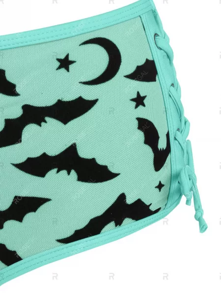 Bat Crescent Mesh Lace-up Padded Bikini Set