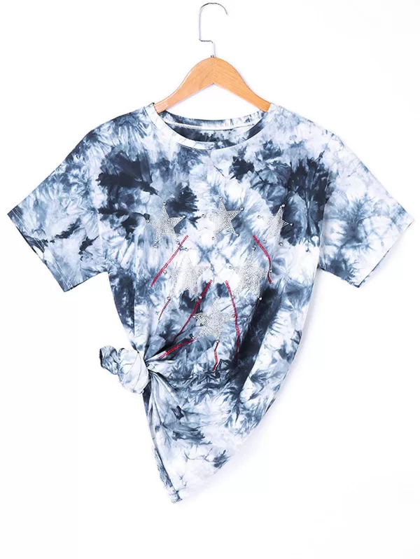 Beading Casual Tie Dye T-shirt