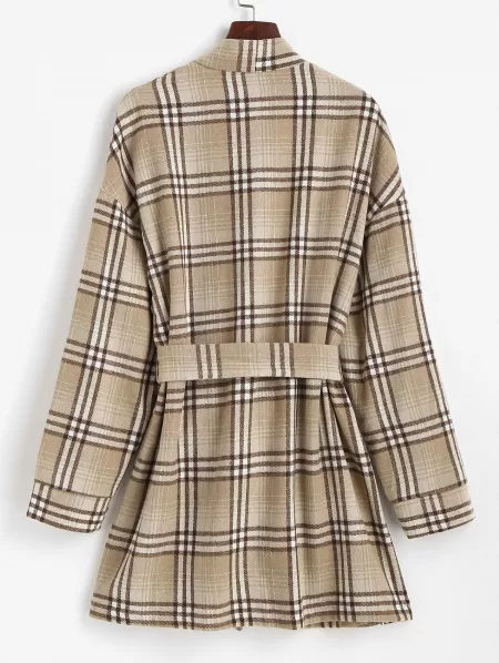 Belted Plaid Longline Robe Coat