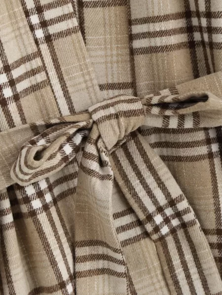Belted Plaid Longline Robe Coat