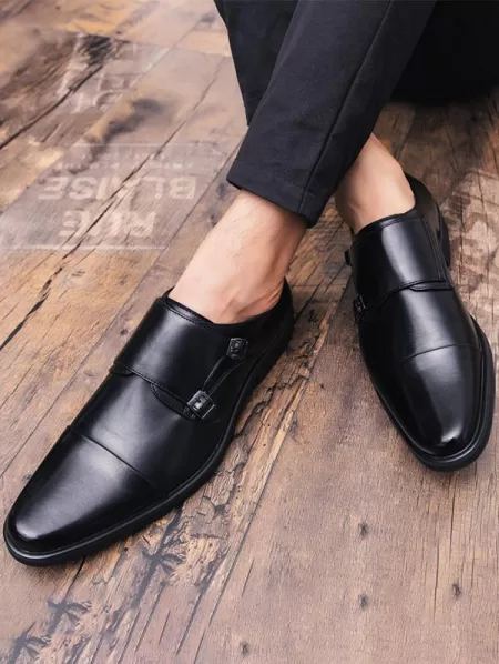 Buckle Embellish Business Faux Leather Shoes
