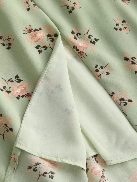 Bustier Front Slit Tie Shoulder Floral Dress