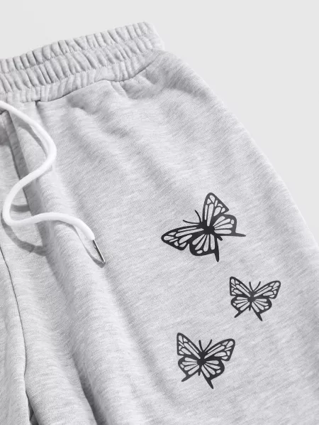 Butterflies Print Heathered Sweatpants