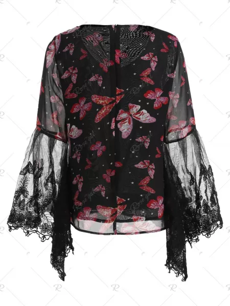 Butterfly Print Bell Sleeve Top