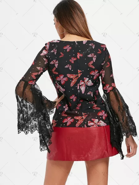 Butterfly Print Bell Sleeve Top