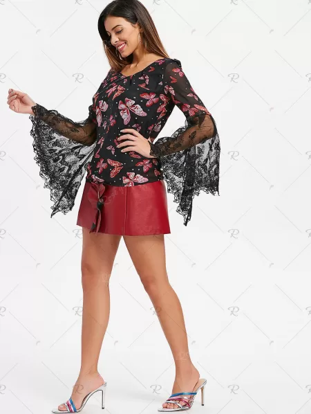 Butterfly Print Bell Sleeve Top