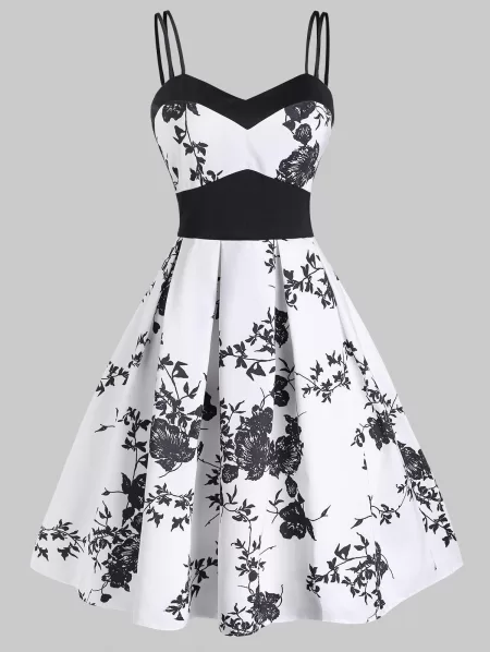 Butterfly Print Empire Waist Sleeveless Dress