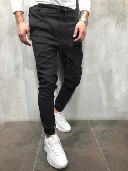 Button And Zipper Embellish Solid Color Jogger Pants
