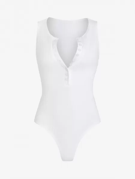 Button Front Ribbed Solid Bodysuit