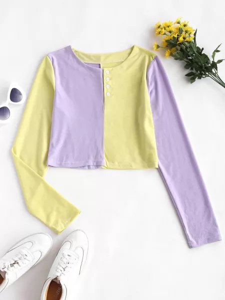 Button Front Two Tone Baby Tee