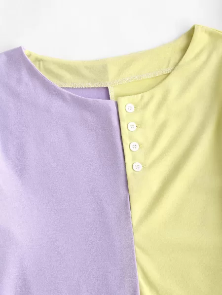 Button Front Two Tone Baby Tee