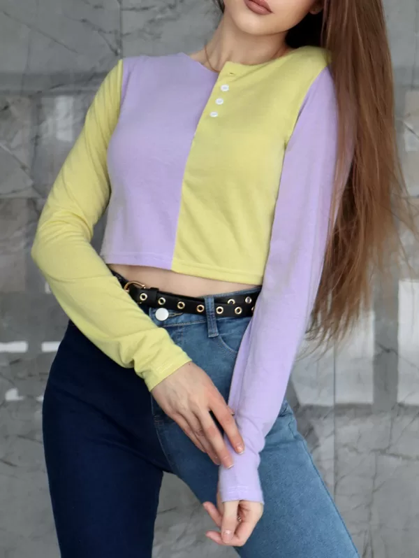 Button Front Two Tone Baby Tee