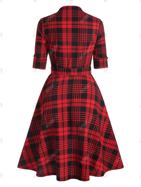 Button Self Tie Belted Stand Collar Shirt Dress