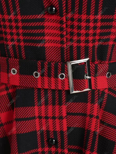 Button Self Tie Belted Stand Collar Shirt Dress