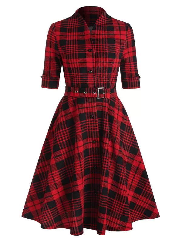 Button Self Tie Belted Stand Collar Shirt Dress