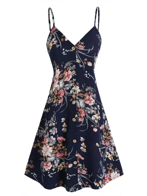 Button Through Floral Print Cami Dress