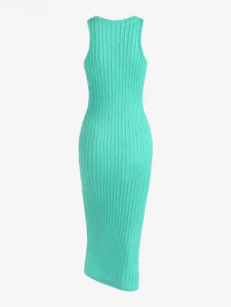 Cable Knit Sleeveless Slinky Midi Dress