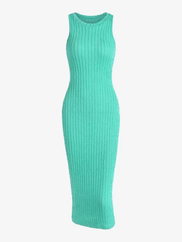 Cable Knit Sleeveless Slinky Midi Dress