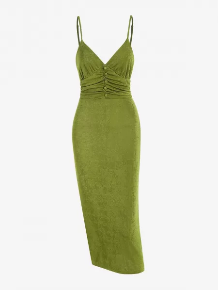 Cami Buttoned Ruched Jersey Slinky Dress