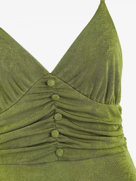 Cami Buttoned Ruched Jersey Slinky Dress