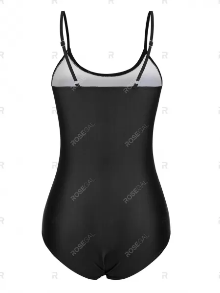 Cami Mesh Panel Solid One-piece Swimsuit