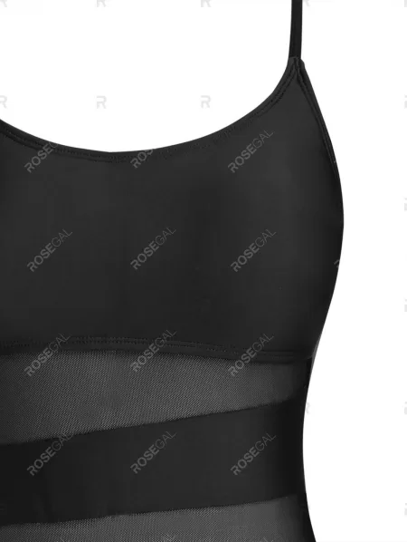 Cami Mesh Panel Solid One-piece Swimsuit