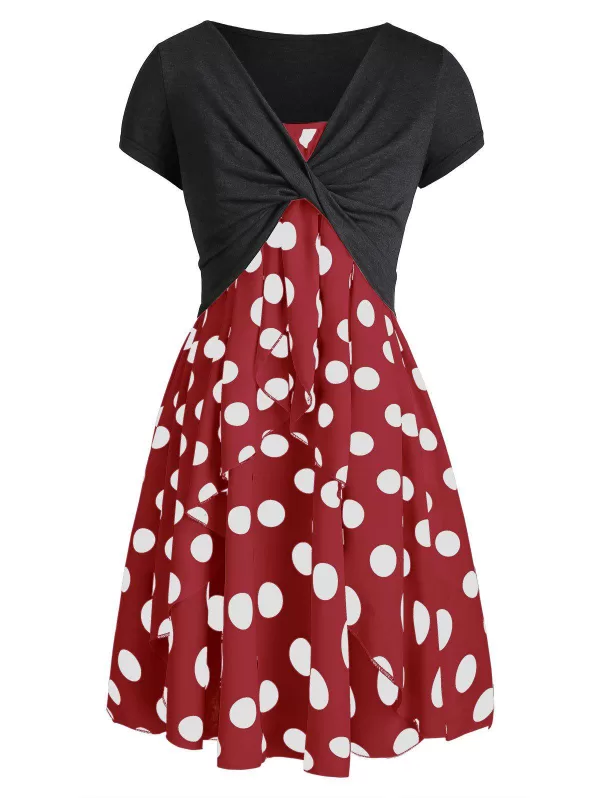 Cami Polka Dot Dress With Crop T-shirt