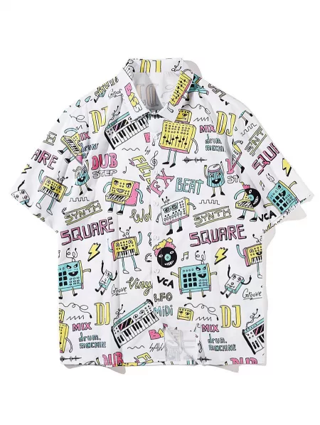 Cartoon Graffiti Graphic Short Sleeve Shirt
