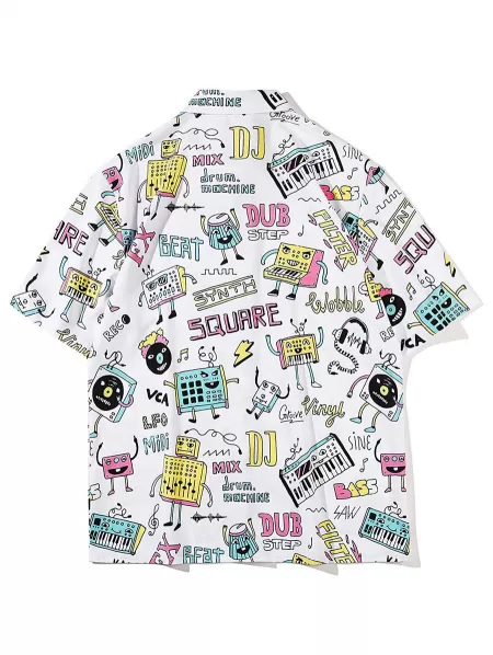 Cartoon Graffiti Graphic Short Sleeve Shirt