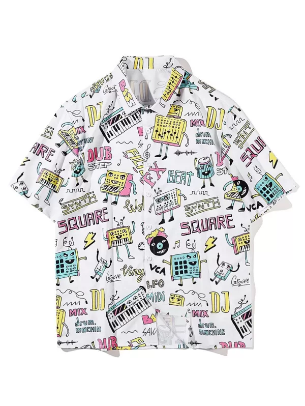 Cartoon Graffiti Graphic Short Sleeve Shirt