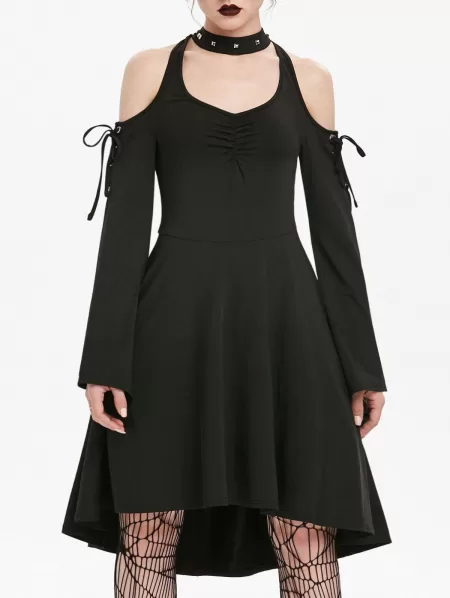 Cold Shoulder Lace-up Cut Out Skater Gothic Dress