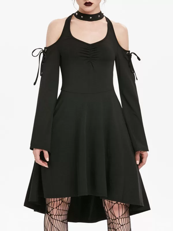 Cold Shoulder Lace-up Cut Out Skater Gothic Dress