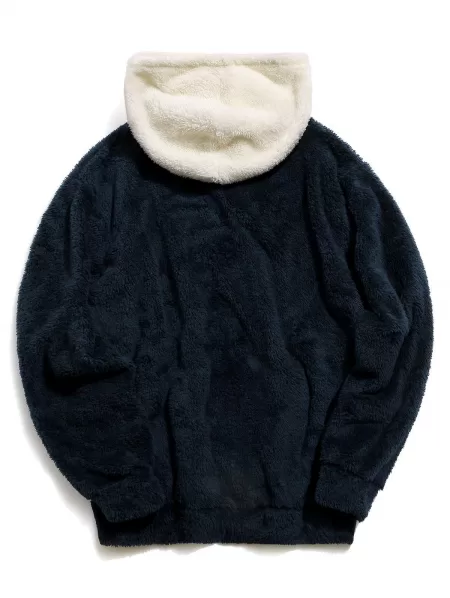 Colorblock Kangaroo Pocket Fluffy Hoodie