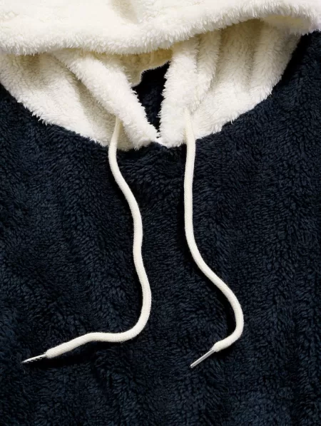 Colorblock Kangaroo Pocket Fluffy Hoodie