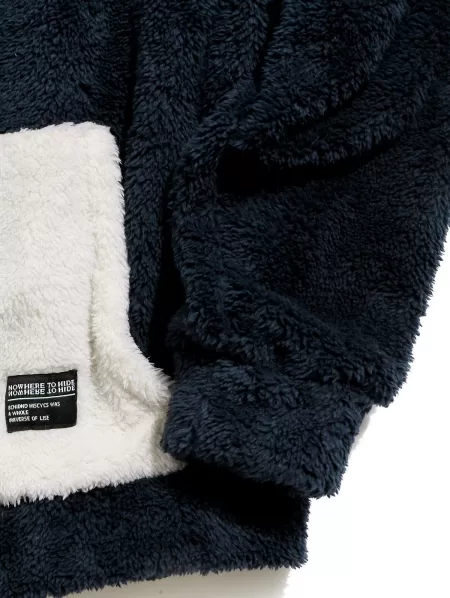 Colorblock Kangaroo Pocket Fluffy Hoodie