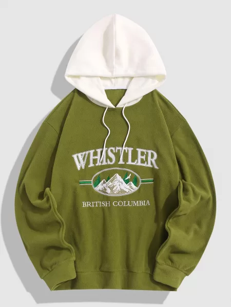 Colorblock Letter Mountain Embroidery Polar Fleece Vintage Hoodie