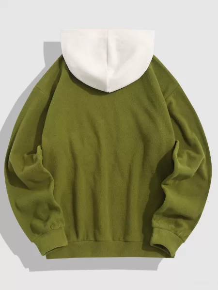 Colorblock Letter Mountain Embroidery Polar Fleece Vintage Hoodie