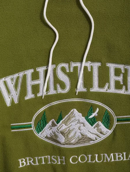 Colorblock Letter Mountain Embroidery Polar Fleece Vintage Hoodie