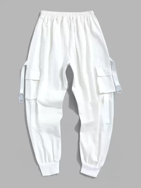 Colorblock Pockets Letter Print Drawstring Cargo Shorts