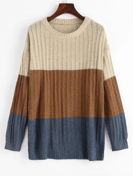 Colorblock Pointelle Knit Sweater