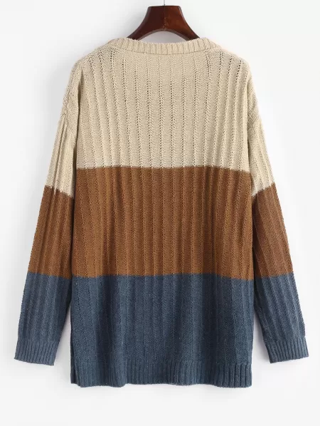Colorblock Pointelle Knit Sweater